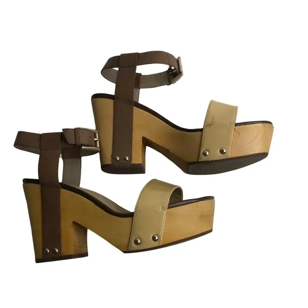 Luxury Rebel Women's Fern Wood Platfrom Ankle Strap  sz‎ 38.5M  US 8M